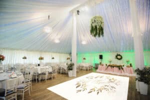Custom designed wedding floor decal installation